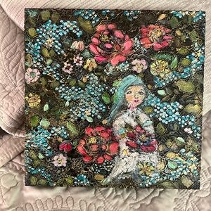 Mixed Media Floral Art on Wood 10x10 “Peace Among the Flowers”